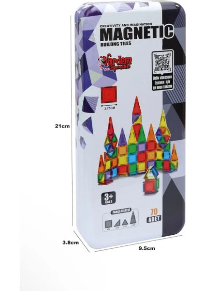 Kutulu 70 Parça Mini 3,75cm Manyetik Yapı Blokları Travel Set