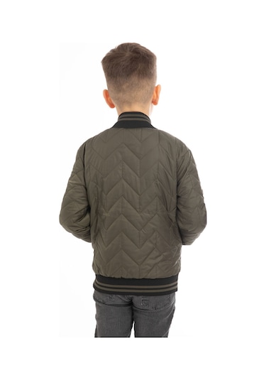 Erkek Çocuk Haki Kolej Yaka İçi Astarlı Su Ve Rüzgar Geçirmez Fermuarlı Cep Mont Haki