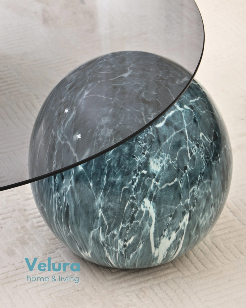 Modern Orta Sehpa & Küre Sehpa & Top Sehpa & Füme Yuvarlak Cam & Ocean Mavi