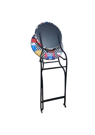 Katlanabilir Soyut Kadın Desenli Metal Sandalye Siyah