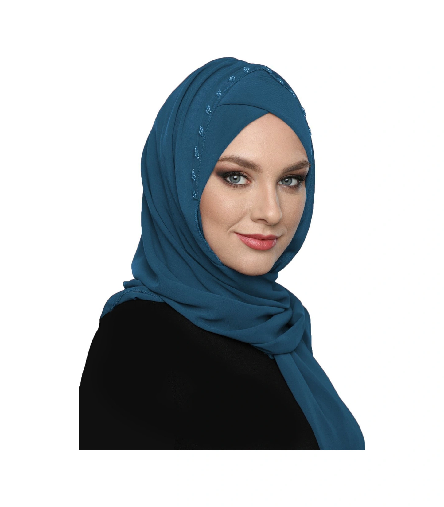 Şallı Takmatik Taşlı Petrol Renk Hazır Türban Tesettür Bone Namaz Örtüsü Petrol