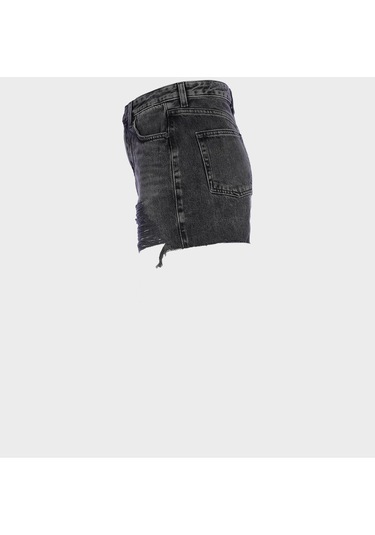 Antrasit Yüksek Bel Patı Fermuarlı Yıprtamlaı Jean Şort C 4534-094 Antrasit