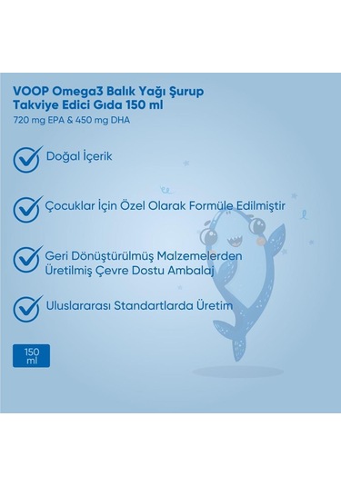 Voop Omega 3 Balık Yağı Şurup Portakal Aromalı 150   ML