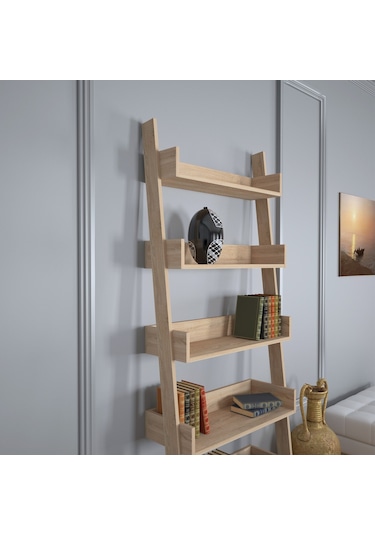 Pasifichome Only Raflı Açık Meşe Merdiven Kitaplık / Duvara Monte Kitaplık