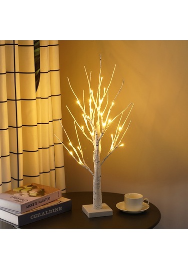 Mufunye 60cm Yüksek 24 Led Işıklandırmalı Beyaz Ağaç Dekoratif Lambası, Zamanlama Fonksiyonu İle Noel, Parti Ve Ev Dekorasyonu Için Isınma Işığı Diğer