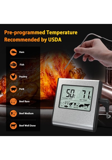 Tenfowee 7 Çeşit Et İçin Programlanabilir Manyetik Yüzey Tutuculu Yüksek Sıcaklık Alarmlı Gıda Termometresi