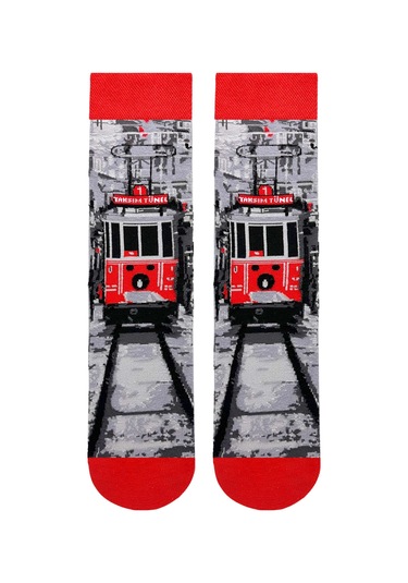 İstanbul Nostaljik Taksim Tramvay Desenli Unisex Soket Çorap Çok Renkli
