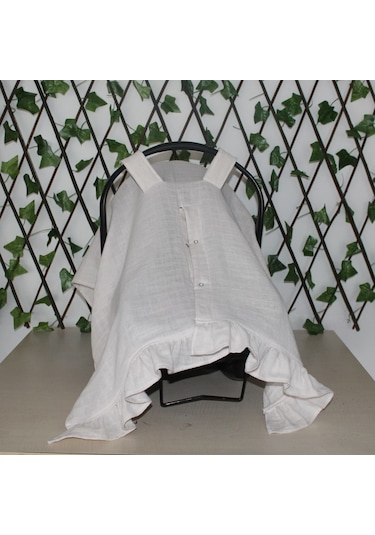 Pamuk Müslin Kumaş Puset Örtüsü Çıt Çıt Ve Fırfır Desenli Kum Rengi