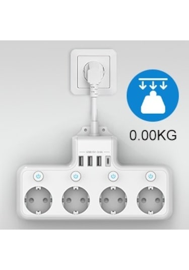 Cbtx 4000W 3 x USB, 1 x Type-C 8 in 1 Termal Akım Korumalı Priz 4'lü Beyaz