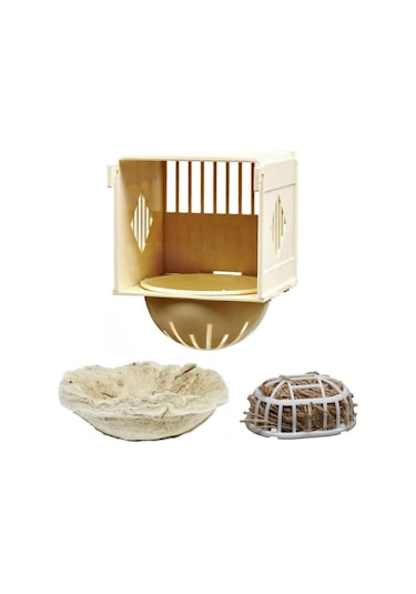 Keçeli Kapılı Dış Kanarya Yuva Seti 3'lü Kanarya Yuvası İpi