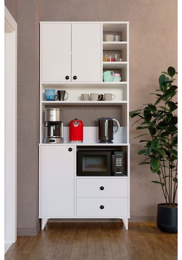 Atlas Kahve Köşesi Çok Amaçlı Dolap Beyaz Beyaz