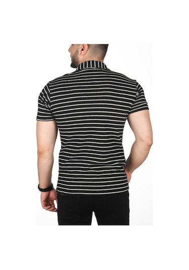 Deepsea Erkek Siyah Slim Fit Nefes Alan Pamuklu Polo Yaka Tişört Dar Kesim Örme Kumaş Tişört 2501207 Siyah