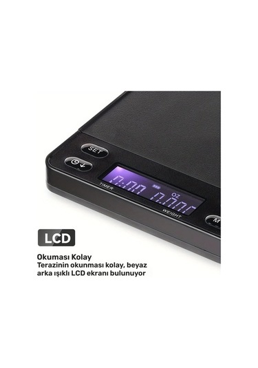 Fastbuy Siyah Usb Şarjlı 2kg 0.1g Dijital Tartı, Mutfak Gıda Ölçeği Siyah