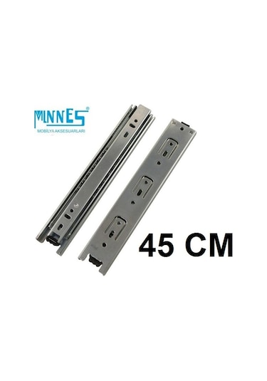 Minnes 45 cm Tam Açılım Teleskopik Mobilya Çekmece Rayı 43 Mm Gri