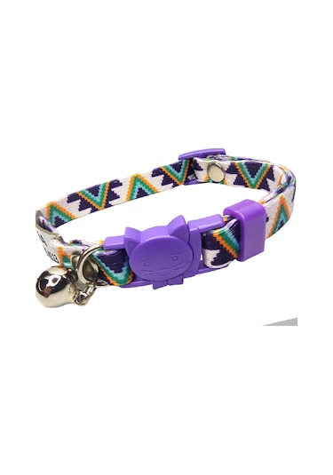 Ayz Markalama Güvenlik Kilitli İsimli Kedi Tasması Kedi Madalyon Mor Üçgen