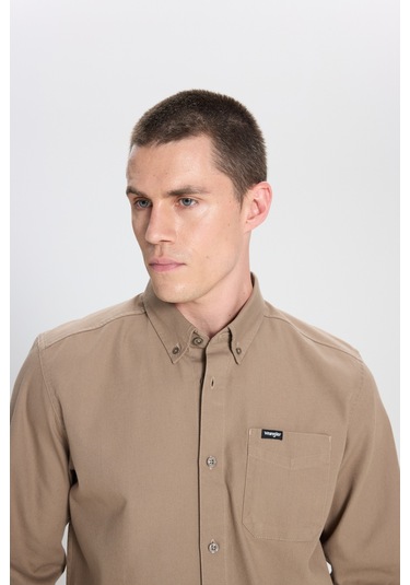 Wrangler Regular Fit Normal Kesim %100 Pamuk Cep Detaylı Vizon Gömlek Vizon
