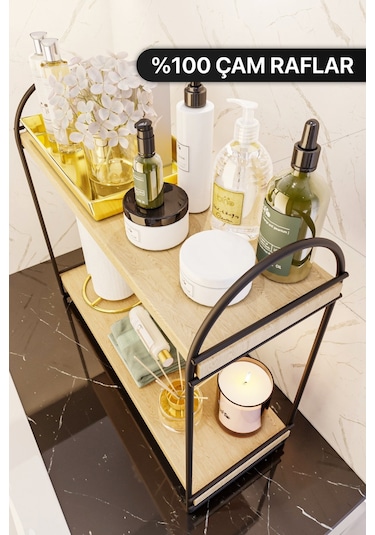 Bino Mutfak Rafı Masaüstü Düzenleyici Organizer Mutfak Banyo Dolabı 2 Katlı Raf Oval Raf Kitaplık. Siyah