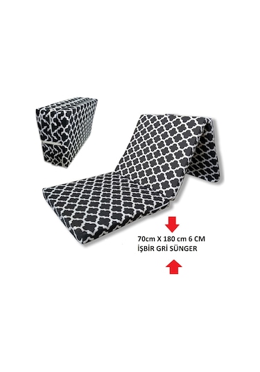 Katlanir Kamp Yataği Çadir Yataği 70x180 6 Cm Işbir Gri Kalin Sünger Karaçati Model Siyah