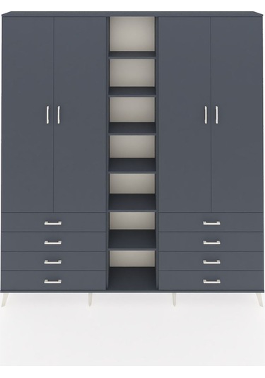 Arges Dolap 10 Raflı 8 Çekmeceli 2 Askılı 220x30x243 Antrasit-antrasit/antrasit Antrasıt/antrasıt