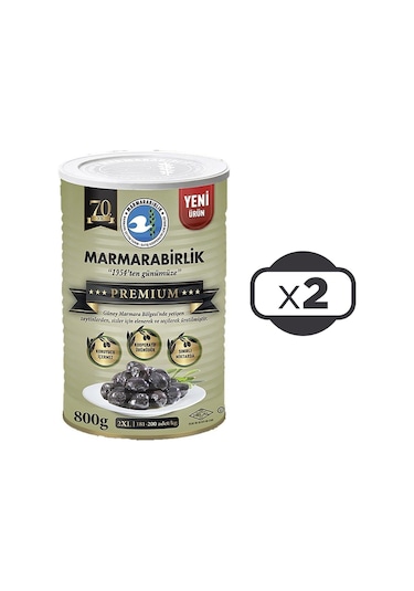 Marmarabirlik Premium 2XL Doğal Salamura Siyah Zeytin 2 x 800 G
