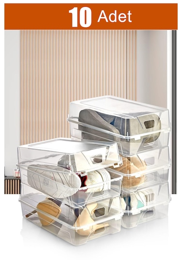10'lu Şeffaf Erkek Ayakkabı Saklama Kutusu