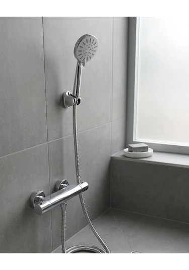 Krem Duş Başlığı Seti 4 Kademeli El Duşu Spiral Hortumlu Banyo Seti Gri