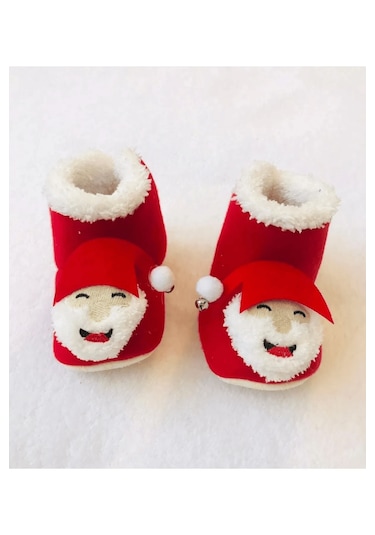 Bilge Trend Yılbaşı Noel Baba Kabartmalı Bebek Panduf Kırmızı