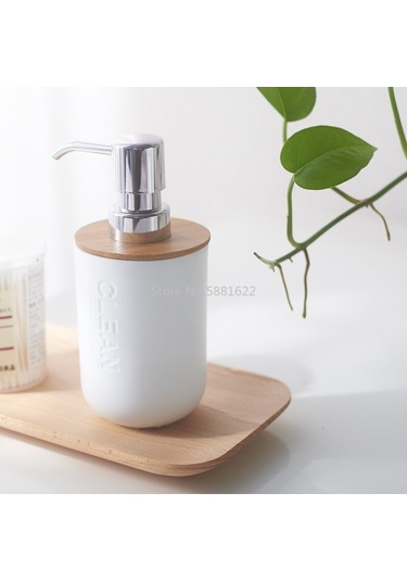 Bambu Ahşap Sıvı Sabunluk Şampuan Şişesi El Temizleyici Duş Jeli Sabun Şişesi El Sabunu Dispenseri