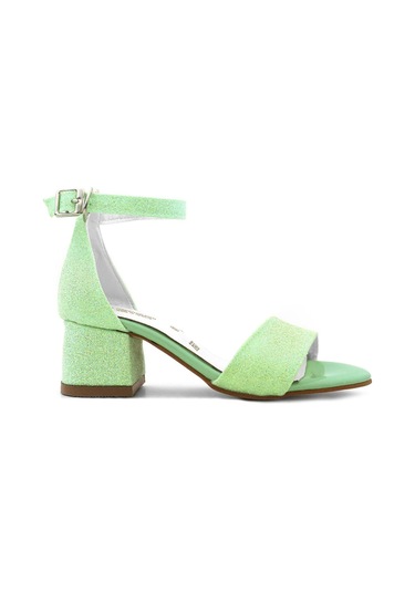 Lilo Simli Yeşil Tek Bantlı Kız Çocuk Topuklu Abiye Ayakkabı Yeşil