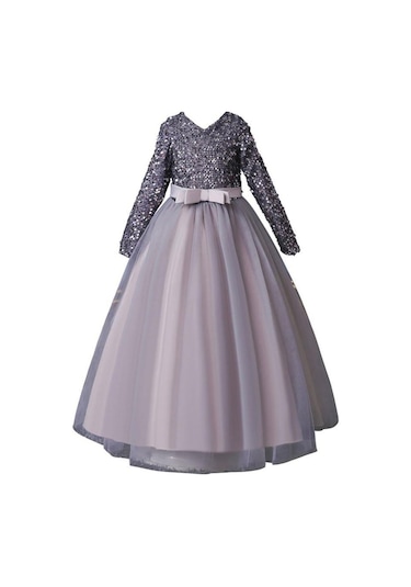Mashotrend Gri Zara Payetli Çocuk Abiye - Kız Çocuk Elbise Gri