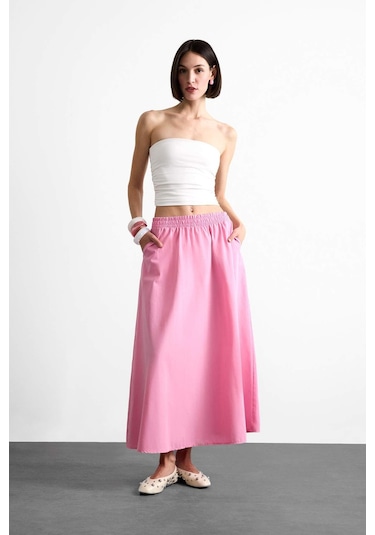 Defacto Esnek Belli Cepli Maxi Etek F7897ax25smpn113 Pembe