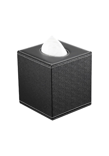 Kare Mendil Kutusu, Deri Kozmetik Mendil Kutusu, Araba, Ofis, Banyo, Yatak Odası İçin Mendil Kutusu Siyah