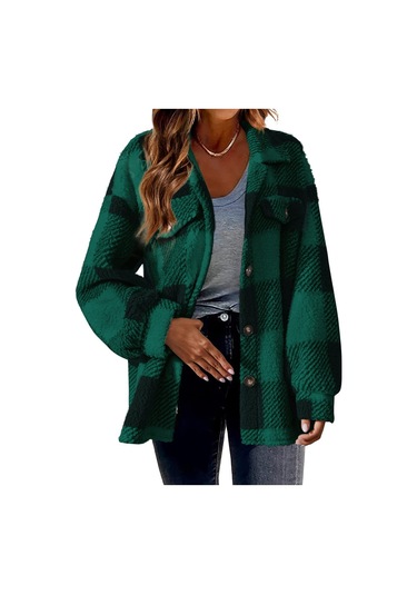 Yeni Sonbahar Ve Kış Kuzu Derisi Ceket Peluş Mont Yeşil Yeşil