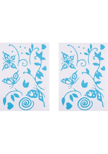 Duvar Süsü Sticker 2 Adet Mavi Kelebekli Şeffaf Filmli Pvc 48x3