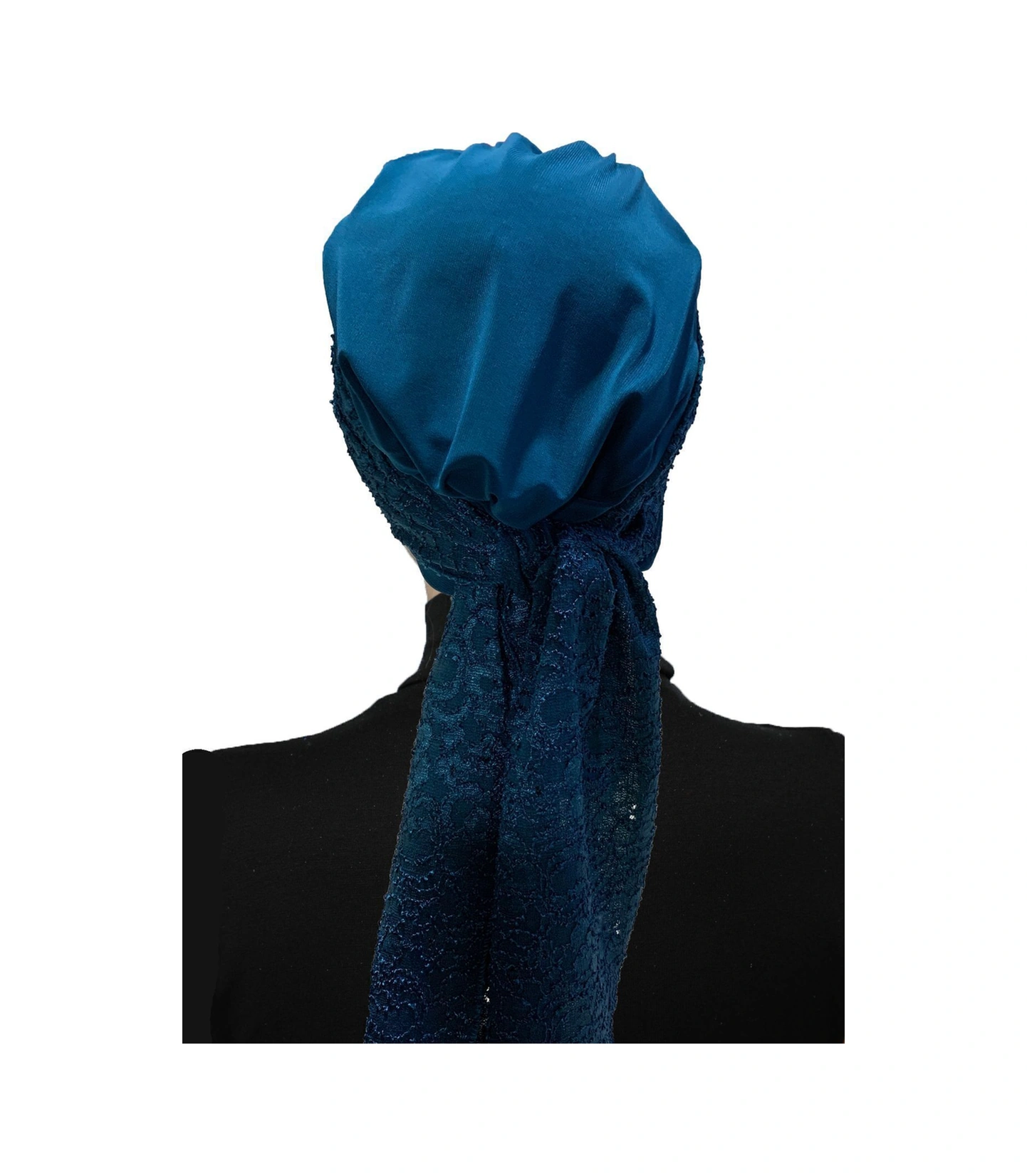 Dantel Bandana Petrol Hazır Türban Tesettür Bone Petrol