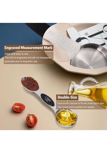 Gajeena Magnetik Paslanmaz Çelik Ölçü Kupa Ve Kaşık Seti 5 Kupa + 8 Çift Taraflı Kaşık + Düzeltici - 13 Parça Tam Ölçüm Aleti Gümüş