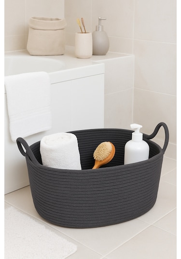 Hasır Jüt Dekoratif Sepet 20x30x50 Cm, Oyuncak, Çamaşır, Banyo, Mutfak Ve Düzenleyici Saklama Sepeti Antrasit