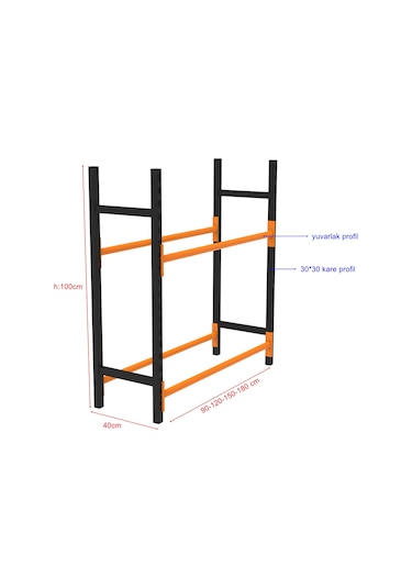 2 Katlı Lastik İstifleme Rafı, Mini Rack 40x150 Cm-100 Cm Çok Renkli