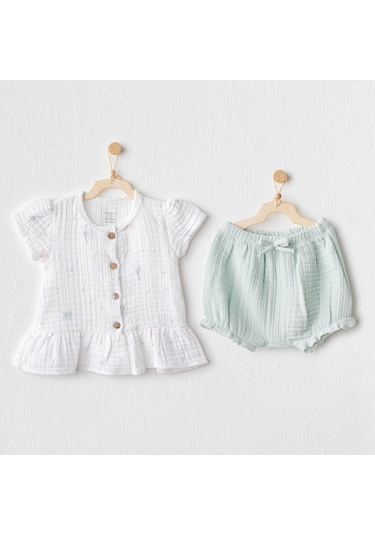 Kız Bebek Zıbın Set 2'li Side Snap Set Love Family Ac25509 Mint
