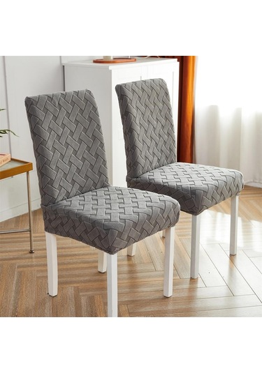 Koyu Gri 1 Parça Sandalye  Yemek Odası İçin Streç Jakarlı Yemek Sandalyesi  Slipcover Elastik  Mutfak Sandalye