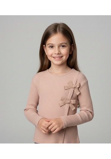 Kurdele Detaylı Kız Çocuk Sweatshirt Pembe
