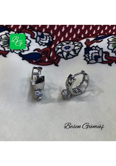 Zirkon İki Taş Sallantılı Halka Küpe Gümüş