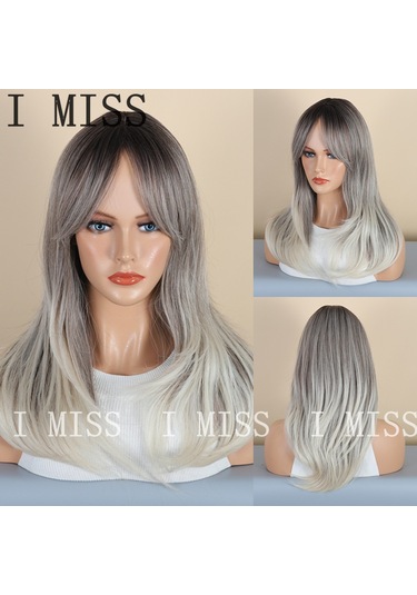 Siyah Degradeli Ve Sekiz Rakamı Şeklinde Perçemli Doğal Sentetik Peruk