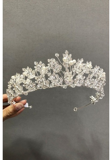 FdayAksesuar Yaprak Desenli Kristal Taşlı Gelin Tacı FRDY31675