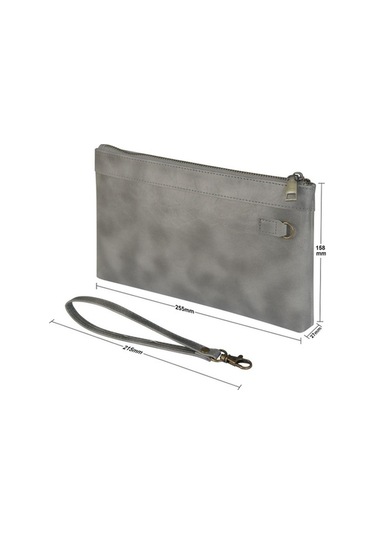 Shidai888 Retro Deri Debriyaj Fermuarlı Zarf Çanta Gri