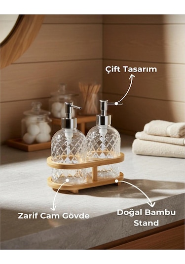 Bambu Standlı 2'li Sabunluk Seti Çok Renkli