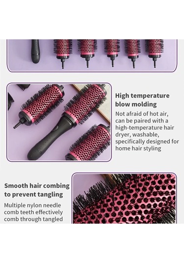 Willowhaven Pembe 6lı Alüminyum Saç Taranı Seti, 3 Boy, Düz Dalgalı Kıvırcık Saç Şekillendirme