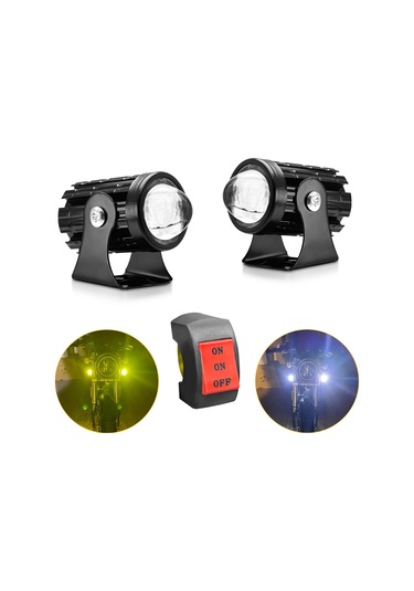 Jeehugo Motosiklet Işık Seti 2'li: 6000k Beyaz/3000k Sarı Işık, Kolay Kurulum, Su Geçirmez, Anahtarlı Kontrol Mavi