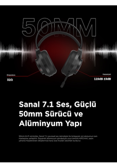 Kipchak Gaming Mikrofonlu Oyuncu Kulaklığı Siyah Rgb Led 7.1 Rm-k55