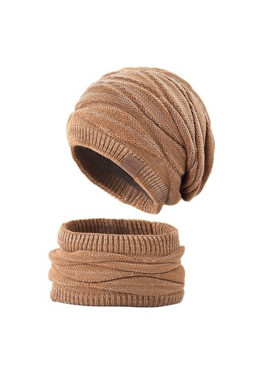 Kadınlar İçin Şık Ve Sıcak Kışlık Bere Şapka Atkı Seti, Soğuk Havalara Özel Kombin Kahverengi